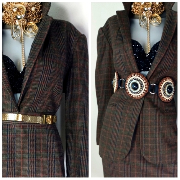 SAG HARBOR Wool Blend Two-Piece Houndstooth Dark VTG Academia Femi ine PowErSuit - Picture 14 of 15